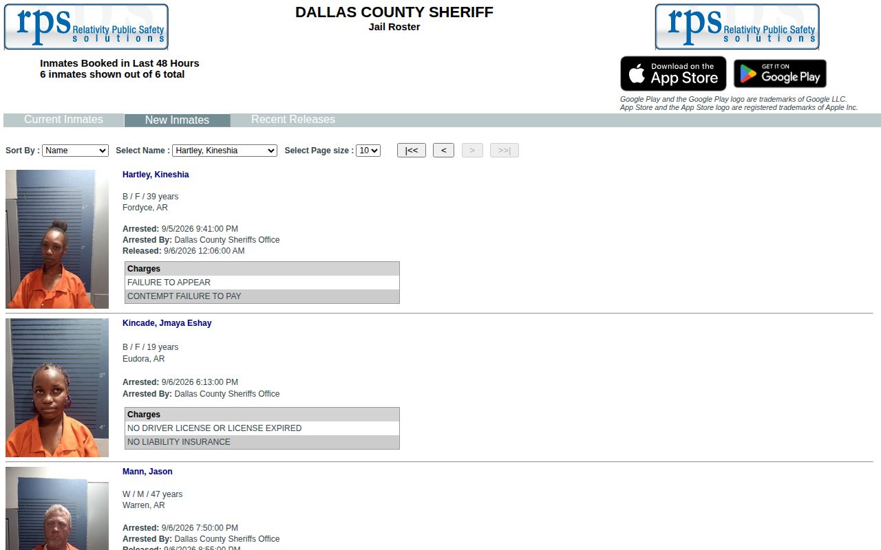 Dallas County New Inmates recent arrest view