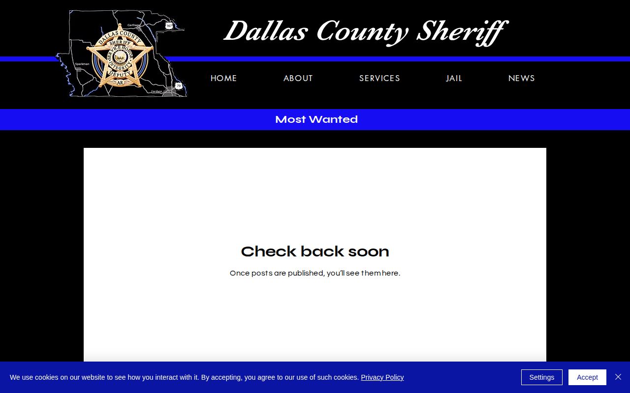 Dallas County Sheriff official Most Wanted page without a visible wanted list