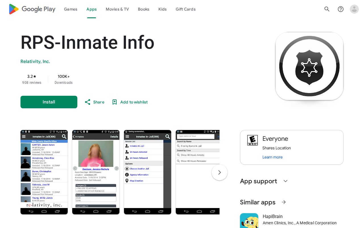 Dallas County arrest roster app listing on Google Play